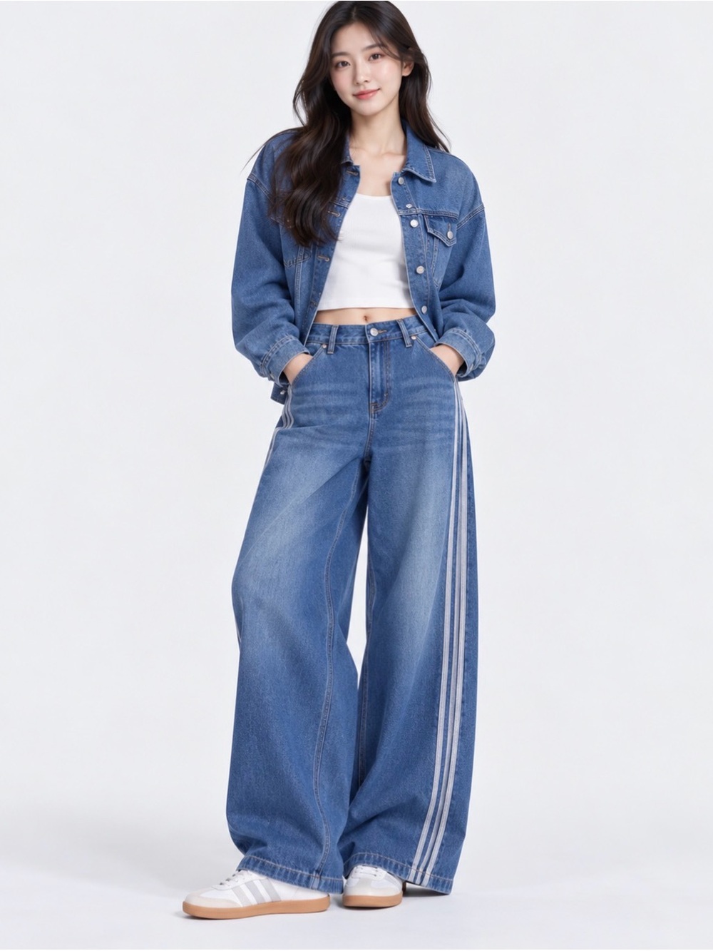 adidas Adicolor Adilenium 3-Stripes Wide Leg Denim Jeans